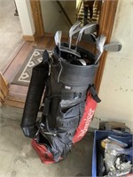 Old Budweiser bag with knight golf clubs