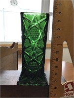 Heavy green glass vase