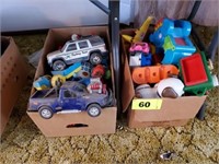 2 BOXES KIDS TOYS- CARS TRUCKS