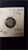1858 Three Cent Piece Silver VF-EF Condition