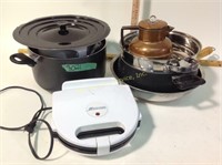 Pots and pans, waffle iron, copper tea kettle