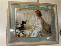 Framed art of woman and cat