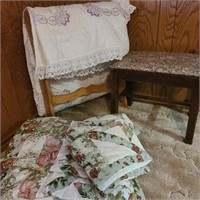 Lot of Bedding w/ Quilt Rack & Stool