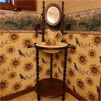 Vintage Wash Stand, w/ Mirror, Pitcher, & Basin