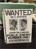 John Dillinger Wanted Poster Sign