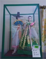 (2) Oriental Dolls in Glass Case