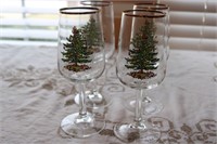 4 SPODE CHRISTMAS TREE WINE GLASSES MARKED FRANCE