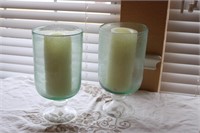 2 LARGE CANDLE HOLDERS WITH FAUX CANDLES