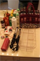 TRAVEL BAG W/CONTAINERS, 2 PILL BOXES-2 CURLING