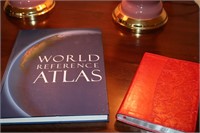 RED LIKE NEW KING JAMES BIBLE AND NEW WORLD ATLAS