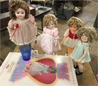 (4) Larger Shrley Temple Dolls, Porcelain/ Plastic