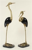 Pair of Brass & Enameled Storks w/ Marble Bases