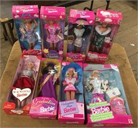 (6) Holiday Barbies in boxes 1995