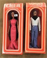 Sonny & Cher in Orig. Boxes, Mego 1976, 12"H