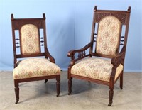 Pair of His and Hers Oak Parlor Chairs