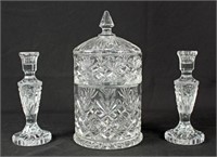 Leaded Crystal Candy Dish & Candlestick Holders