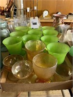 10 Indiana Green Glass Goblets, Frosted