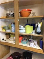 Measuring cups, dishes and kitchen