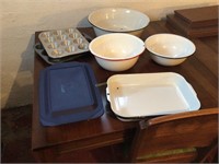 Enamel ware, casserole and muffins