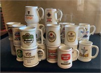 Large Lot of Advertising Porcelain Beer Mugs