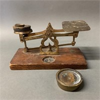 Antique Brass Drugist Scale with Some Weights