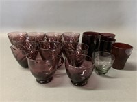 Many Dark Ruby Glass Drinking Vessels