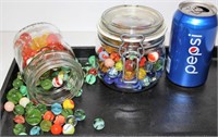 2 Glass Jars of Mixed Marbles