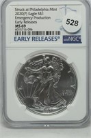 2020(p) American Silver Eagle MS69 See Notes