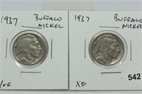 (2) Nice 1937 Buffalo nickels, one XF, One VG/F