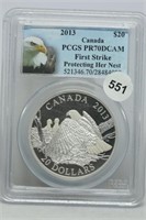 2013 Canada Proof Silver $20 Eagle PR70 1st Strike