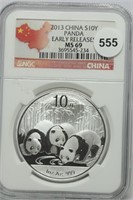 2013 China $10Y Panda MS69 30g .999 silver