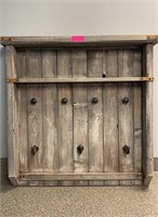 Handmade Wooden Shelf with Hooks  
10”x4”x34”