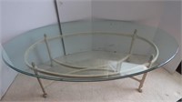 Glass Top Coffee Table, Wrought Iron Base-50x28"