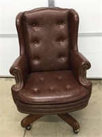 Leather Lawyer's Style Office Chair, Oak Base