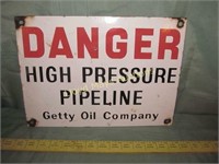 Getty Oil DANGER Vintage Porcelain Metal Gas Sign