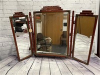 Antique Red Wood Dresser Beveled Mirror