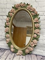 Vintage 18"x 26" Floral Round Mirror