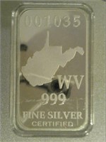 West Virginia State Silver Bar