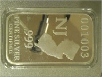 New Jersey State Silver Bar