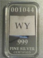 Wyoming State Silver Bar