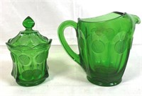 TWO GREEN COIN GLASS DISHES