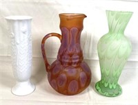 FANCY GLASS VASES AND PITCHER