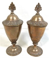 PAIR OF ANTIQUE SOLID BRASS COVERED DISHES