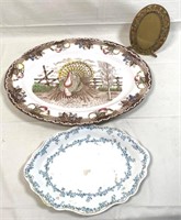 ANTIQUE CHINA PLATTERS AND PHOTO FRAME