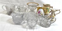 ANTIQUE CUT GLASS AND CHINA PITCHERS