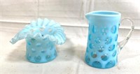 TWO FENTON BLUE OPALESCENT COIN DOT DISHES