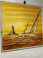 Framed portrait of a ship on canvas 37" square
