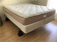 Queen sized mattress, split box spring, and rails