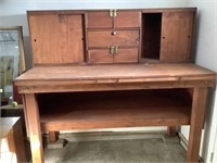 Large wood workbench with hutch