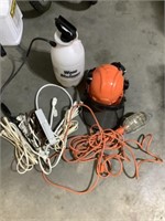 Lot of extending cables,sprayer, and safety helmet
